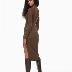 Aritzia Wilfred Ribbed Knit Mockneck Midi Dress Brown XXS 🤎✨